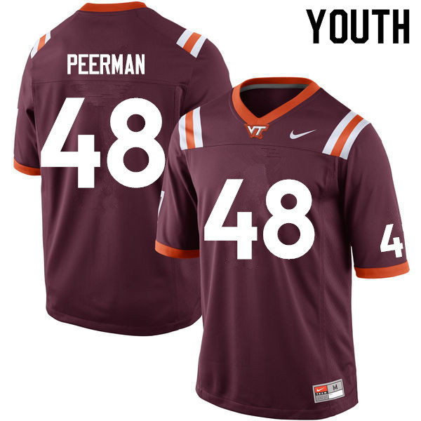 Youth #48 Nikia Peerman Virginia Tech Hokies College Football Jerseys Sale-Maroon - Click Image to Close
